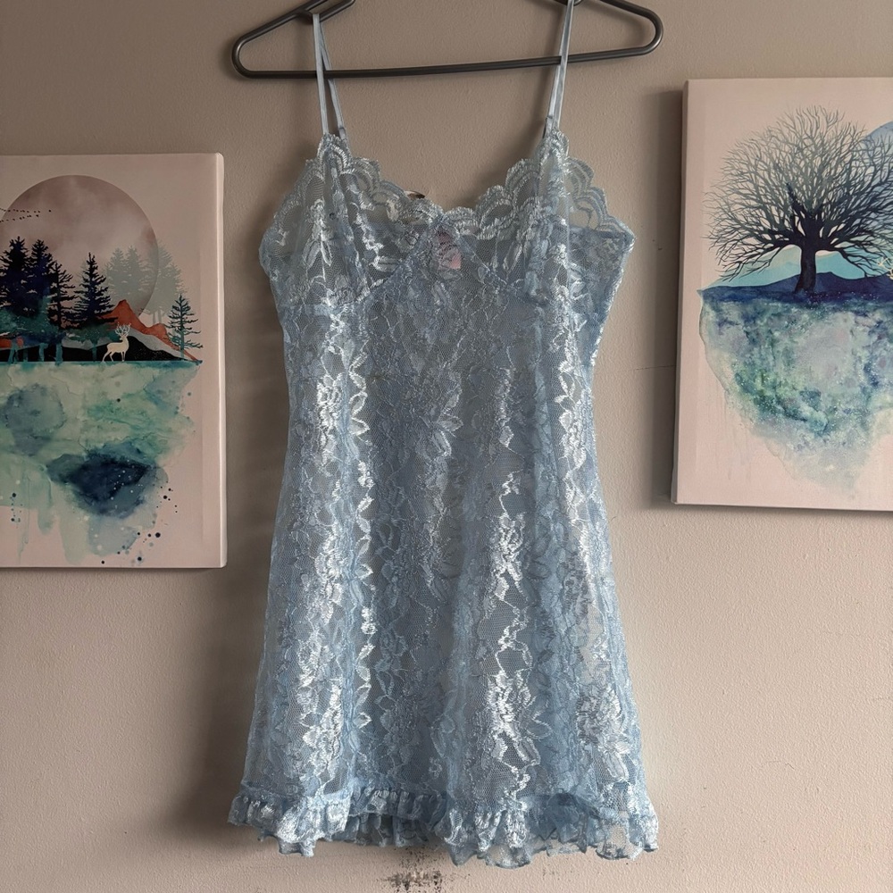 La Vie En Rose Lace Nighty/ Lingerie Slip Mini Blue Medium
